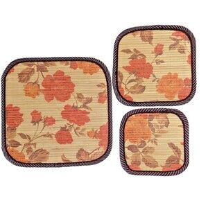 Fall Bamboo Placemats Hot Pads 3pc Brown Orange Yellow Hot Cup Trivet Kitchen